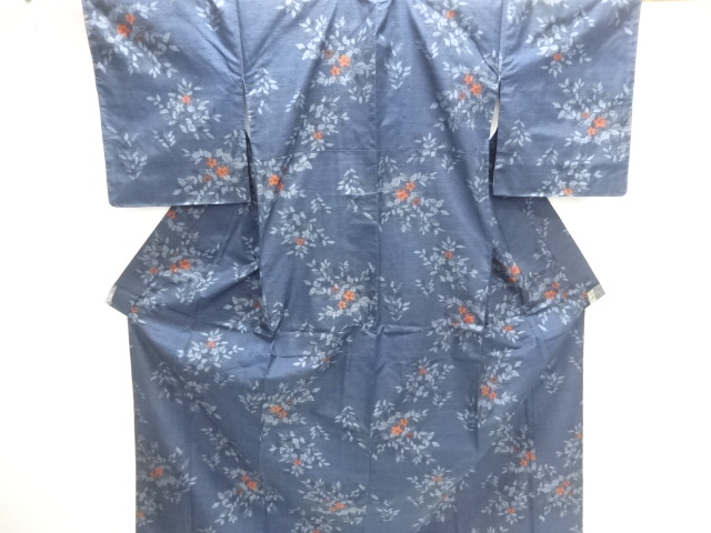 JAPANESE KIMONO / UNUSED FLORAL PATTERN WOVEN TSUMUGI KIMONO